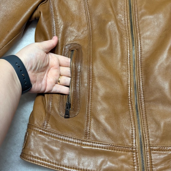 Tibor Luxe Women’s Brown Genuine Leather Moto Jacket Zip Front Floral Lined MED - Picture 3 of 10